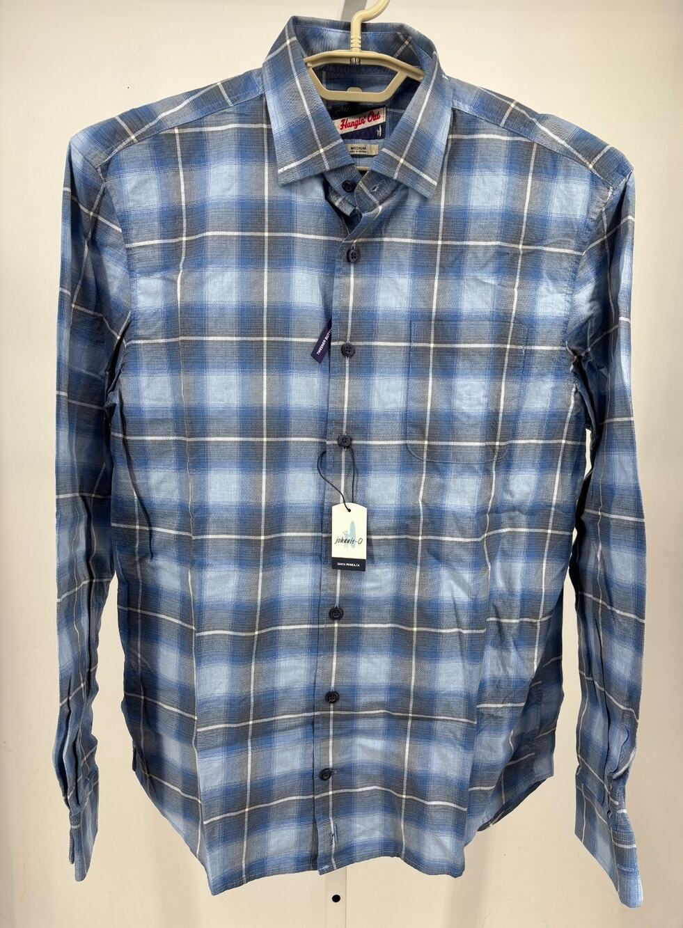 Johnnie-o Mackie Hangin' Out Button Up Shirt Mens M Wake Blue Plaid JMWL6950 NWT